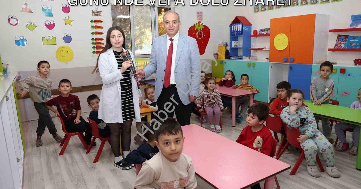 "Denizli OSB Yönetiminden Öğretmenler Günü'nde Vefa Dolu Ziyaret" başlıklı haber için fotorealistik,