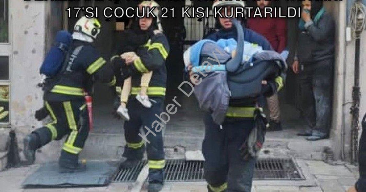 "Denizli'de İş Hanında Korkutan Yangın: 17'si Çocuk 21 Kişi Kurtarıldı" başlıklı haber için fotoreal