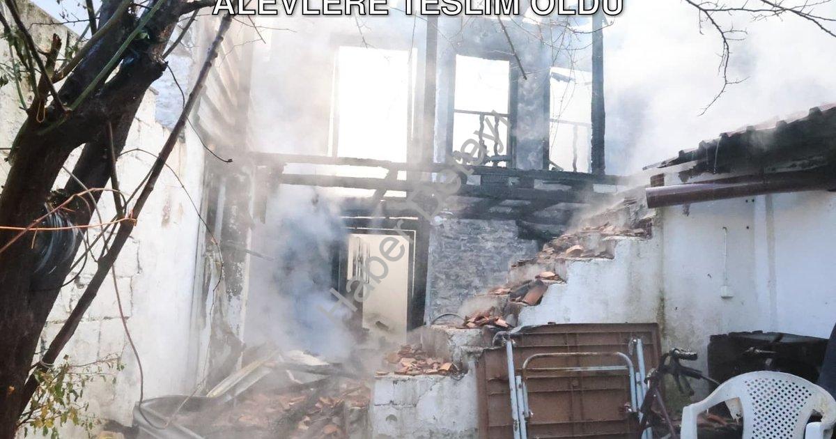 "Muğla Menteşe'de Soba Faciası: İki Ev Alevlere Teslim Oldu" başlıklı haber için fotorealistik, prof