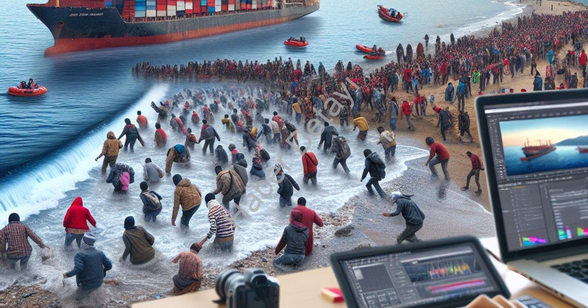 "İzmir Sahillerinde Hareketli Saatler: 120 Göçmen Karaya Çıkarıldı" başlıklı haber için fotorealisti